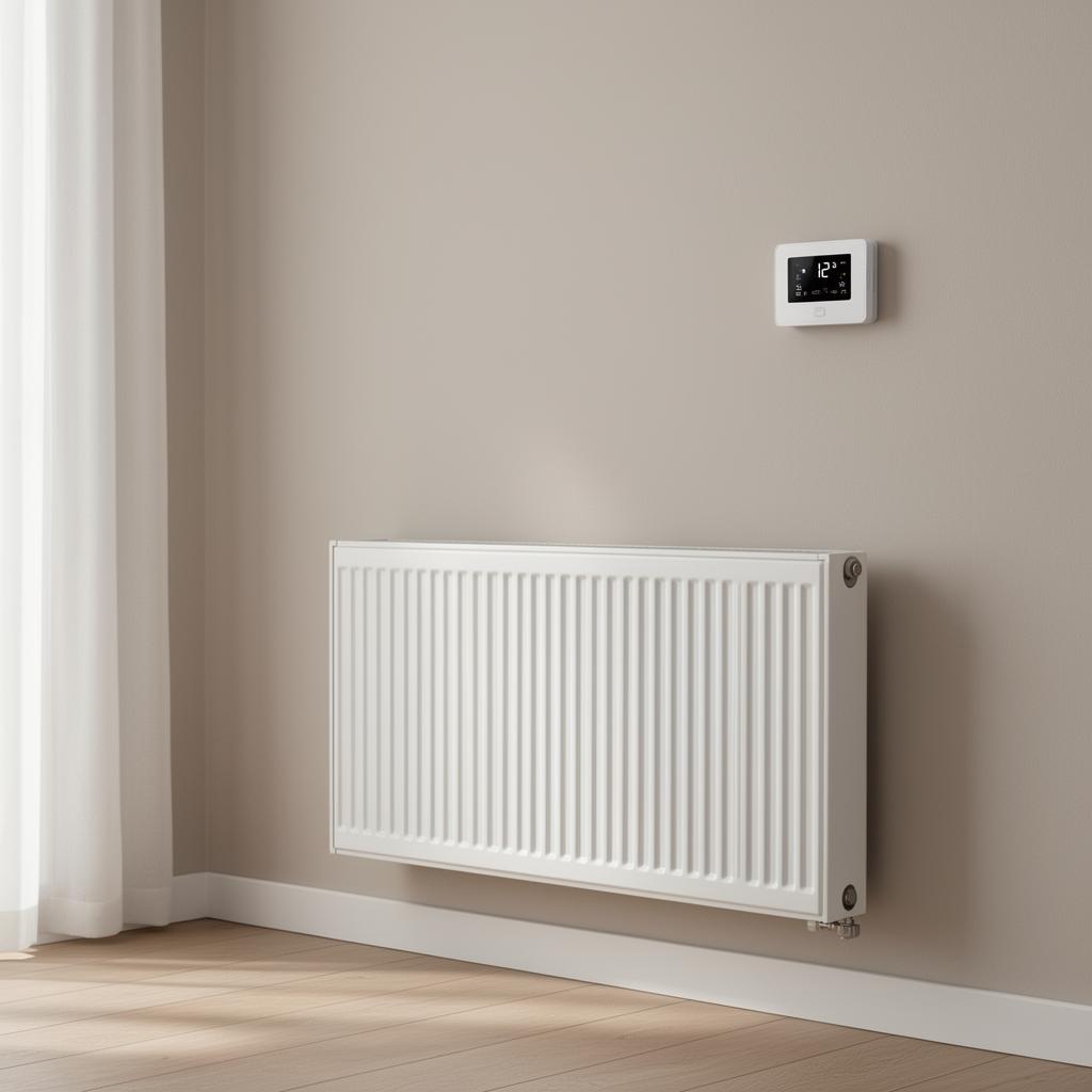 Modern heating system with radiator and thermostat